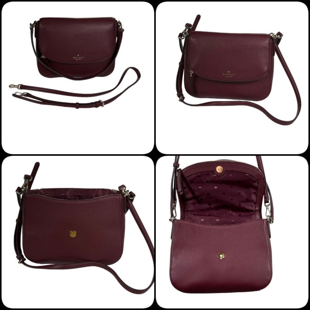 Kate Spade Jackson Shoulder Bag & Wallet Medium Flap Pebbled Leather Cherrywood - Picture 4 of 16
